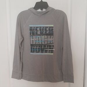 Gray Hooded Sweater with 'Never Back Down' Graphic